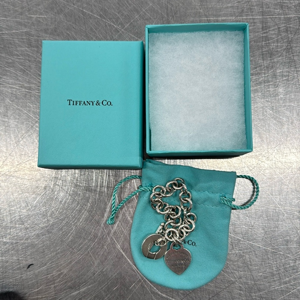 Tiffany & Co. Sterling Silver Blank Heart Tag Toggle Charm Bracelet